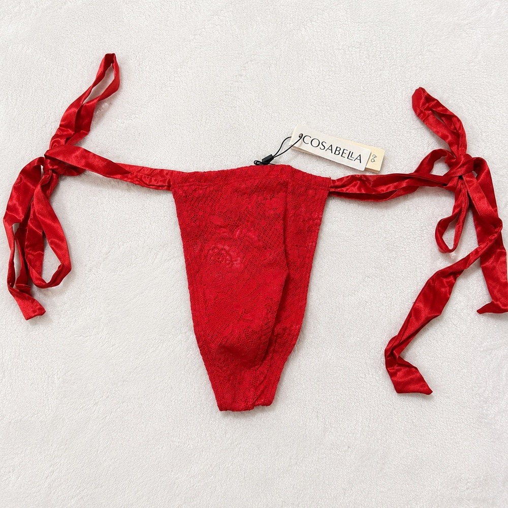 COSABELLA Men's Italian Tie Thong Rossetto Red‎ Lace Underwear - Size L / NWT